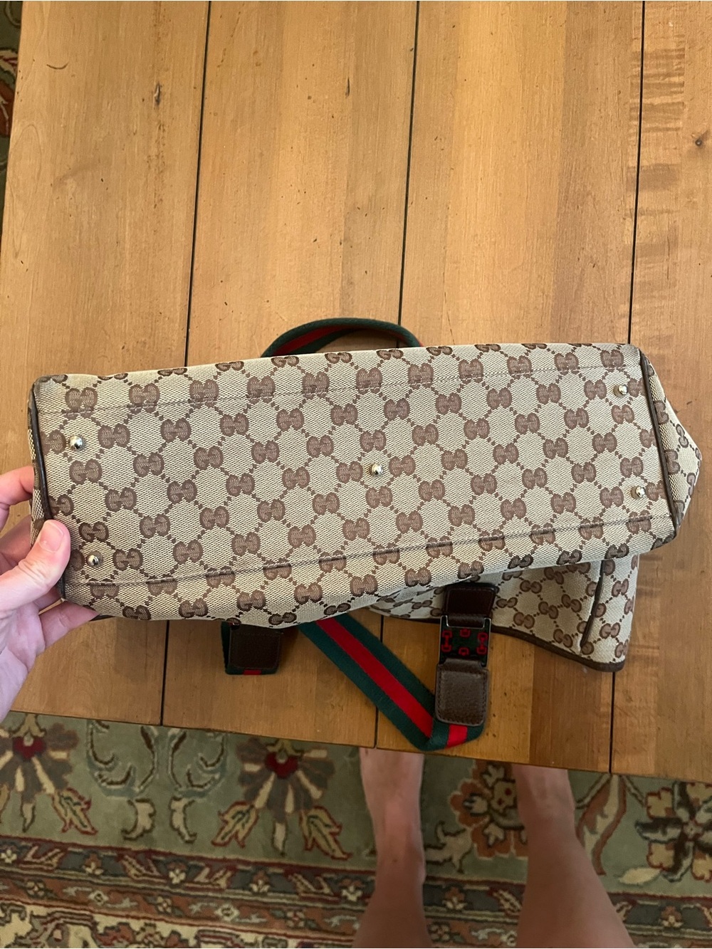 GUCCI BEIGE GG CANVAS WEB TOP HANDLE POP TOTE - Picture 6 of 10
